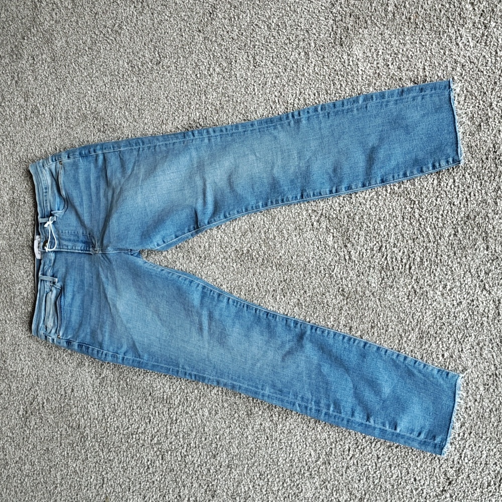 FRAME LE HIGH SKINNY BLUE DENIM JEANS WITH RAW HEM SIZE 31